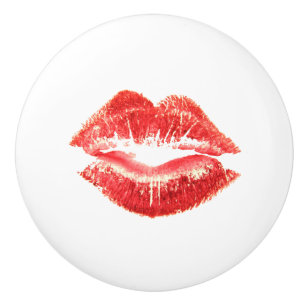 Rote Lippenstiftlippen für Make-up u. Kosmetikfac Keramikknauf