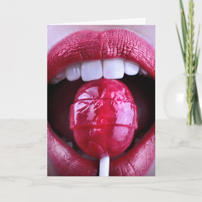 ROTE LIPS-LOLLIPOP-ROMANTISCHE KARTEN FÜR DEN HAND (Vorderseite)