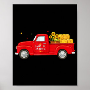 Rote LKW Sonnenblumen Farm Leben und Liebe Ernte Poster