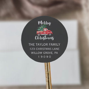 Rote LKW-und graue WeihnachtsRücksendeadresse des Runder Aufkleber
