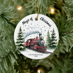 Rote Lokomotive im grünen Wald Ornament Keepake