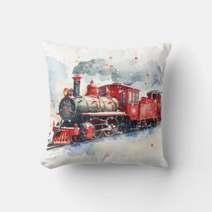 Rote Lokomotive im Winter Kissen