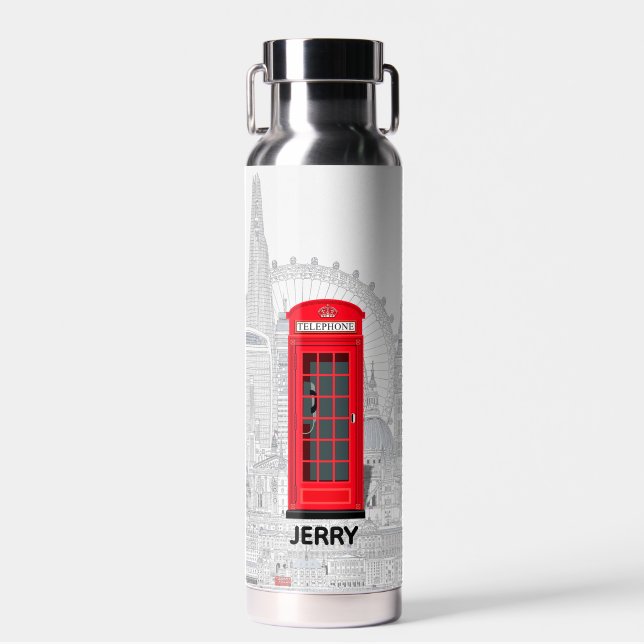 Rote London-Telefonzelle Skyline Trinkflasche (Vorne)