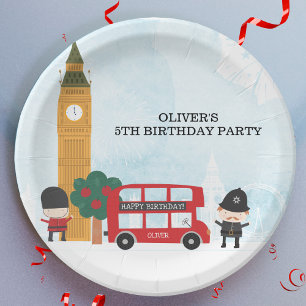 Rote Londoner Bus & Uhrturm Kindergeburtstagsfeier Pappteller