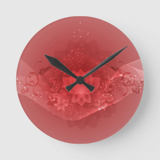 Rote Lotos-Blume Runde Wanduhr