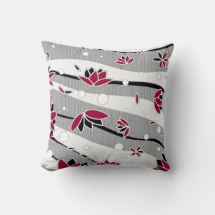 Rote Lotus-Blume auf grauen Streifen Kissen