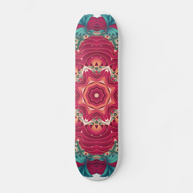 Rote Lotus-Mandala Skateboard (Vorderseite)