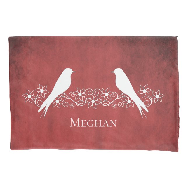 Rote Lovebirds Blütenschwein Pillowcase Kissenbezug (Vorderseite)