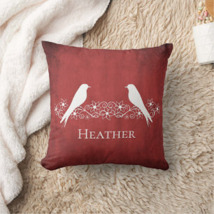 Rote Lovebirds Blütenwirbel Kissen