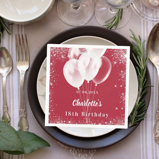 Rote Luftballons Weißer Geburtstagsparty Serviette (Von Creator hochgeladen)