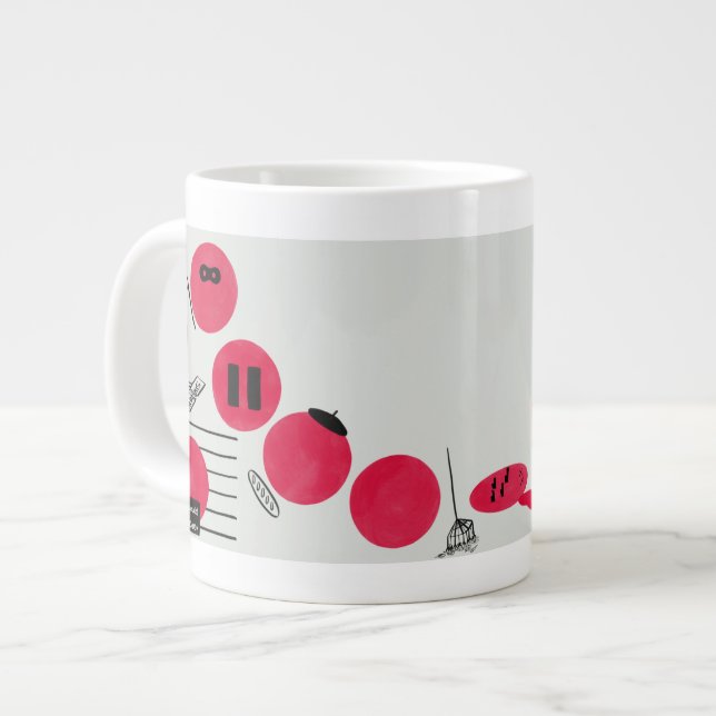 Rote, lustige Brechpunkte auf einer Tasse  (Vorderseite Links)