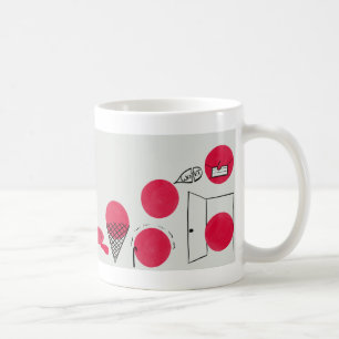 Rote, lustige Brechpunkte auf einer Tasse