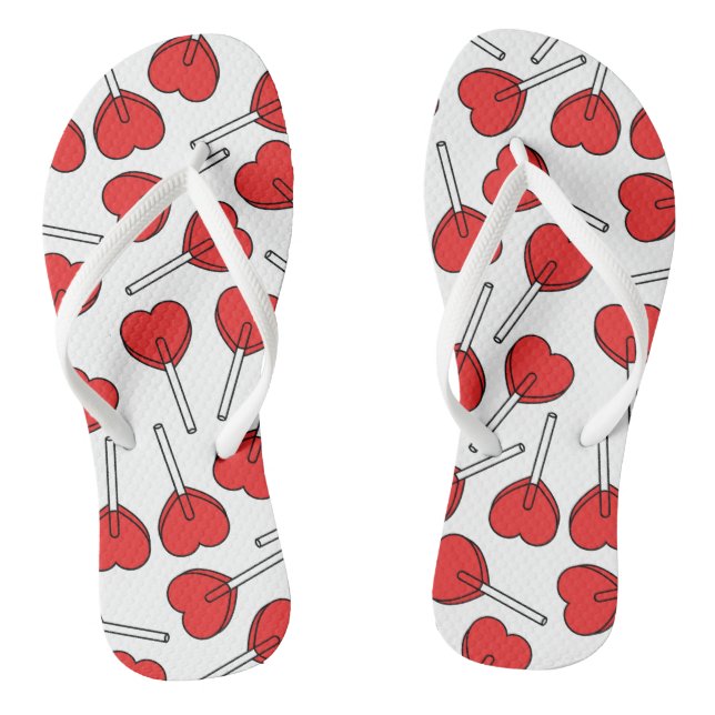 Rote Lutscher, Herz-Lutscher, Lutscher-Muster Flip Flops (Fußbett)