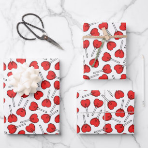Rote Lutscher, Herz-Lutscher, Lutscher-Muster Geschenkpapier Set