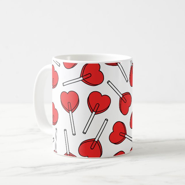Rote Lutscher, Herz-Lutscher, Lutscher-Muster Kaffeetasse (Vorderseite Links)