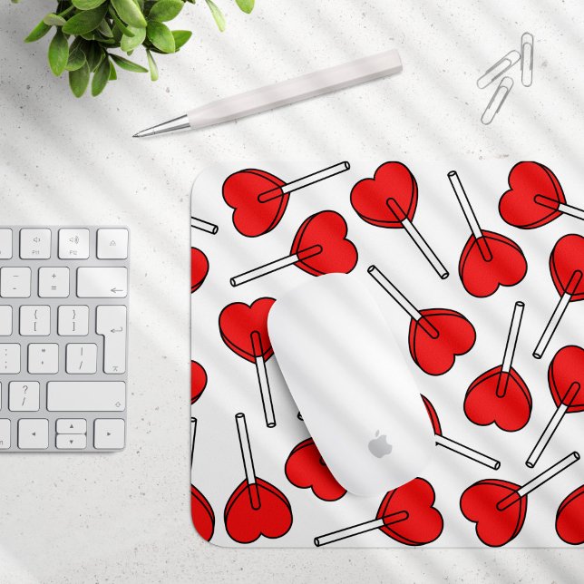 Rote Lutscher, Herz-Lutscher, Lutscher-Muster Mousepad (Von Creator hochgeladen)