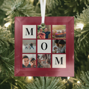 Rote Mama Colorblock Fotocollage Personalisiert Ornament Aus Glas