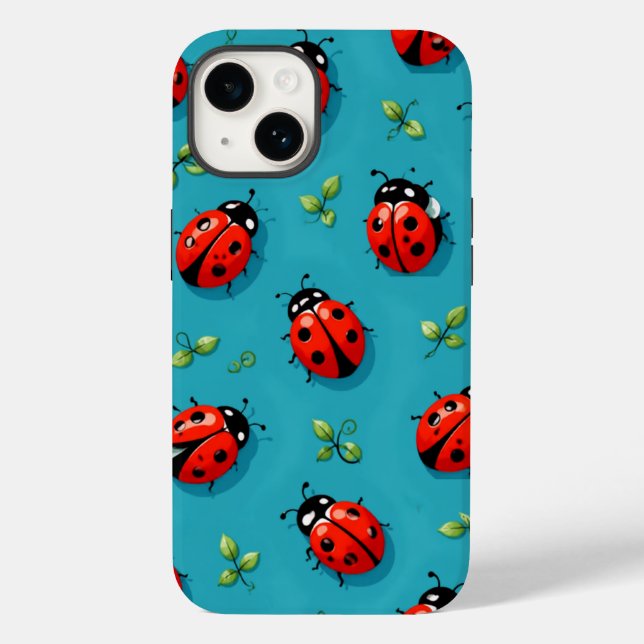 Rote Marienkäfer Glücksmuster Himmelblau iPhone-Hü Case-Mate iPhone Hülle (Rückseite)