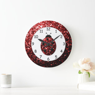 Rote Marienkäfer Marienkäfer Glitter Glanz Druck Große Wanduhr