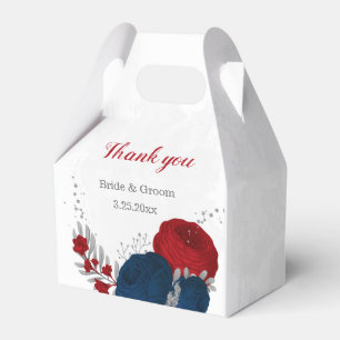 rote & marineblaue Blumen silber botanische Hochze Geschenkschachtel