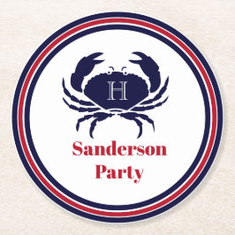 Rote Marinekrabbe (Nautic Monogram) Runder Pappuntersetzer