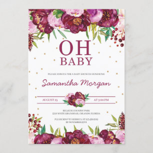 Rote Maroade Rosa Blumenmädchen oh Babydusche Einladung