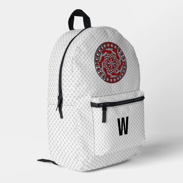Rote Maschinen Bedruckter Rucksack (Rückseitige Ecke links)