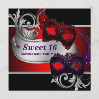 Rote Masken Sweet 16 Masquerade Party Einladung