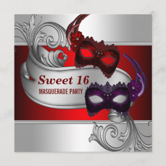 Rote Masken Sweet 16 Masquerade Party Einladung