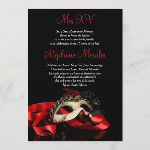 Rote Maskerade Quinceanera Einladung