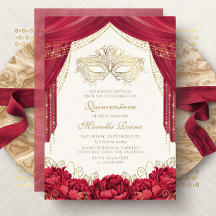 Rote Masquerade Maske Moderne Quinceanera Einladung