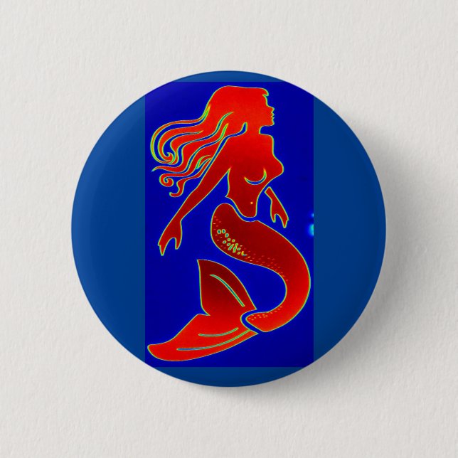 rote Meerjungfrau auf Blau Button (Vorderseite)
