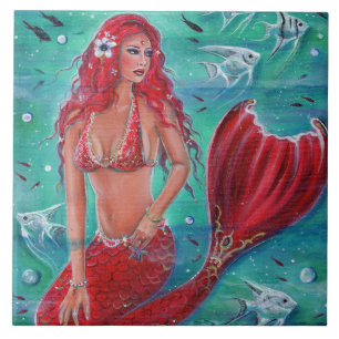 Rote Meerjungfrau "Vivian" Unterwasser-tropische F Fliese