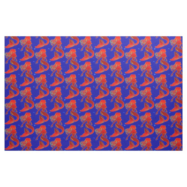 Rote Meerjungfrauen auf blauem Button Stoff (Fat Quarter (45,7 x 55,9 cm))