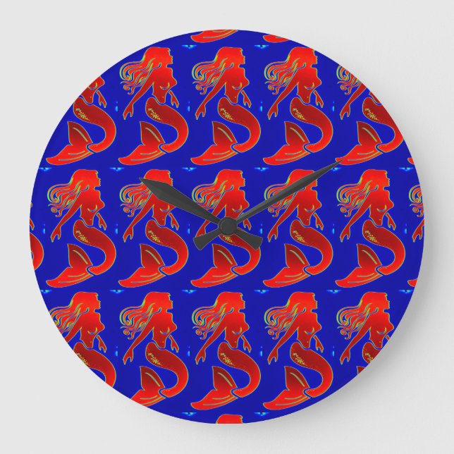 Rote Meerjungfrauen auf blauer Uhr (Vorderseite)