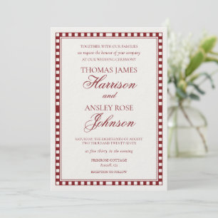 Rote Merlot-Harlekin-Karo-Hochzeit Einladung