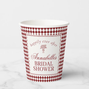 Rote Merlot-Harlekin-Karo-Hochzeitsdusche Pappbecher