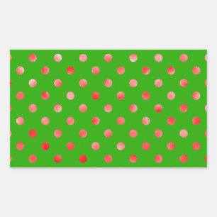 Rote Metallische Imitate Foil Polka Dot Green Back Rechteckiger Aufkleber