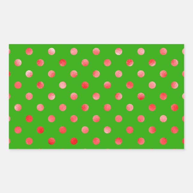 Rote Metallische Imitate Foil Polka Dot Green Back Rechteckiger Aufkleber (Vorderseite)