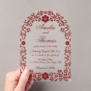 Rote mexikanische Talavera-Hochzeit  Acryleinladungen