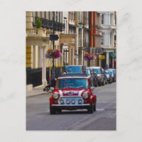 Rote Mini Cooper Auto Stadt Szene Postkarte