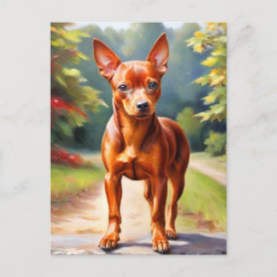 Rote Miniatur Pinscher Hund Postkarte