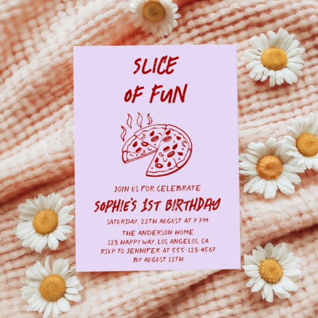 Rote minimale Scheibe Spaß Pizza Geburtstag Einladung (Von Creator hochgeladen)