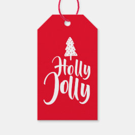 Rote Minimalistische Kalligraphie Holly Jolly zu Geschenkanhänger
