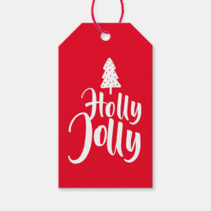 Rote Minimalistische Kalligraphie Holly Jolly zu Geschenkanhänger