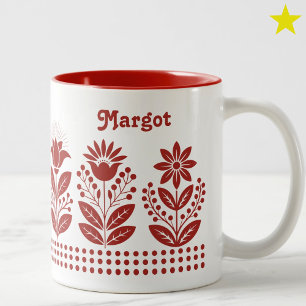 Rote minimalistische Volkskunst-Blumen mit individ Zweifarbige Tasse
