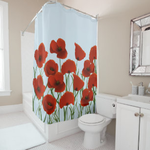 Rote mit Blumenmohnblumen Duschvorhang