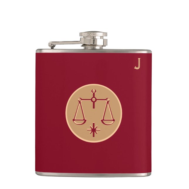 Rote Mit Monogramm Flasche - Zodiac - Libra Flachmann (Vorderseite)