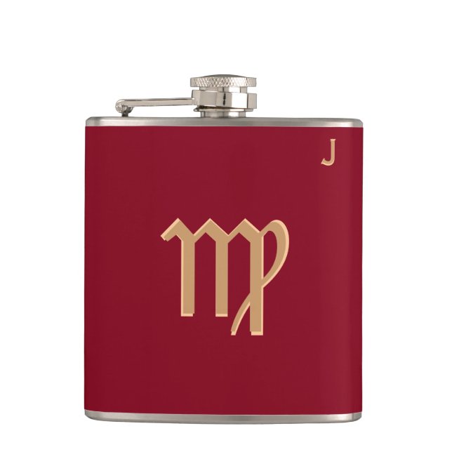 Rote Mit Monogramm Flasche - Zodiac - Virgo Flachmann (Vorderseite)
