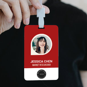 Rote Mitarbeiter-Foto-ID-Karte, Barcode, Logo, Nam Ausweis
